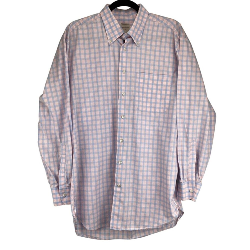 H. Stockton Mens Shirt SIze Medium Pink & Blue Checkered Long Sleeve Button-Down
